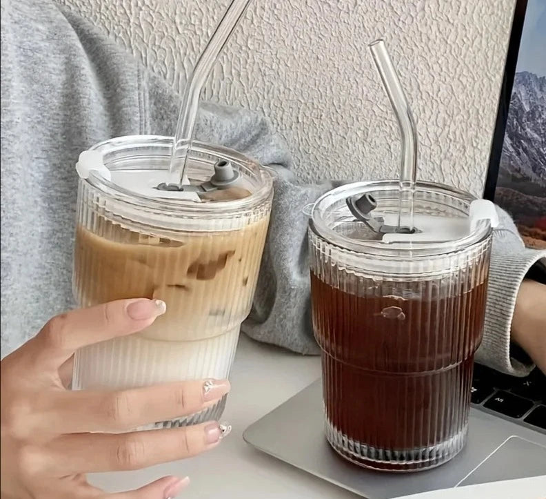 Striped Iced Coffee Cup with Lid