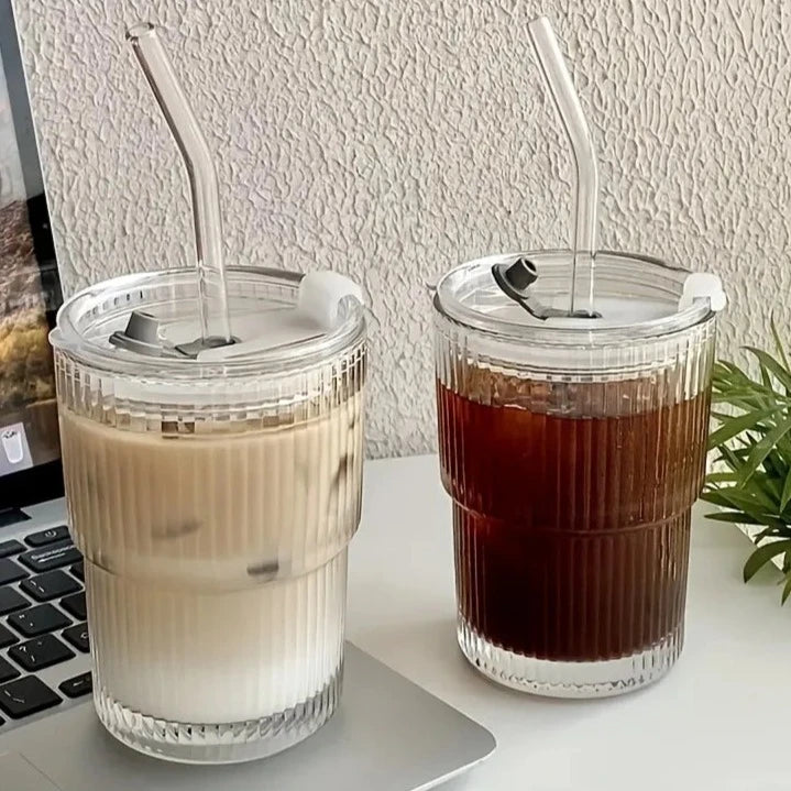 Striped Iced Coffee Cup with Lid