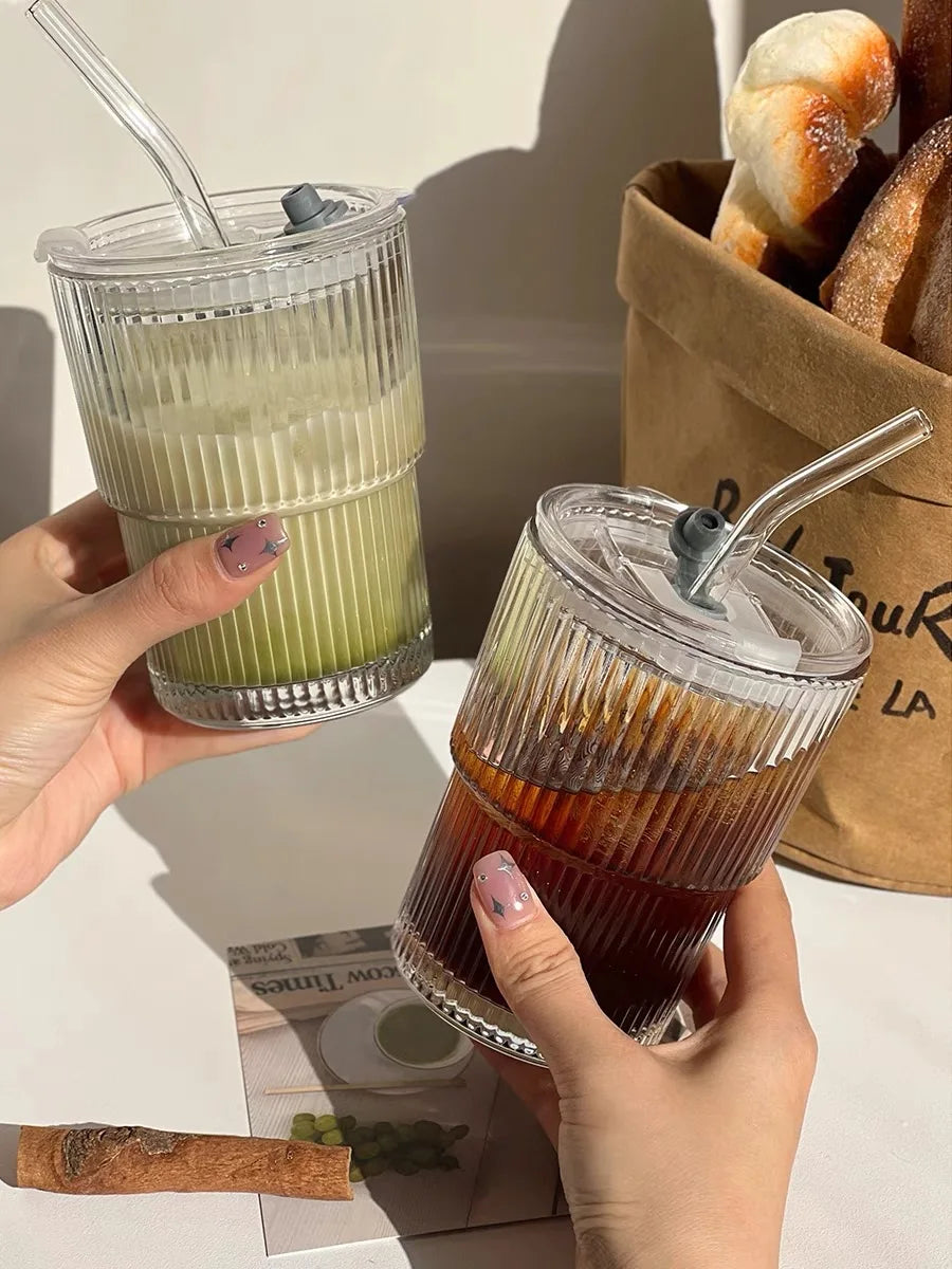 Striped Iced Coffee Cup with Lid